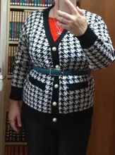 FSDA-suéter de manga larga con cuello de pico para mujer, cárdigan negro con botones y pata de gallo, de punto, holgado, de gran tamaño, informal, otoño e invierno, 2020