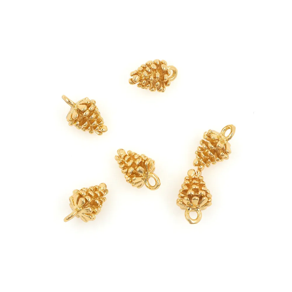 10PCS Pine Cone Pendant Squirrel Pine Cone Necklace Golden Pendant DIY Jewelry Making Accessories 7.6x12.4mm