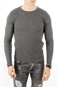 

DeepSEA Antracite Horizontal Line of The Round Collar Slim Fit Sweater 1808077