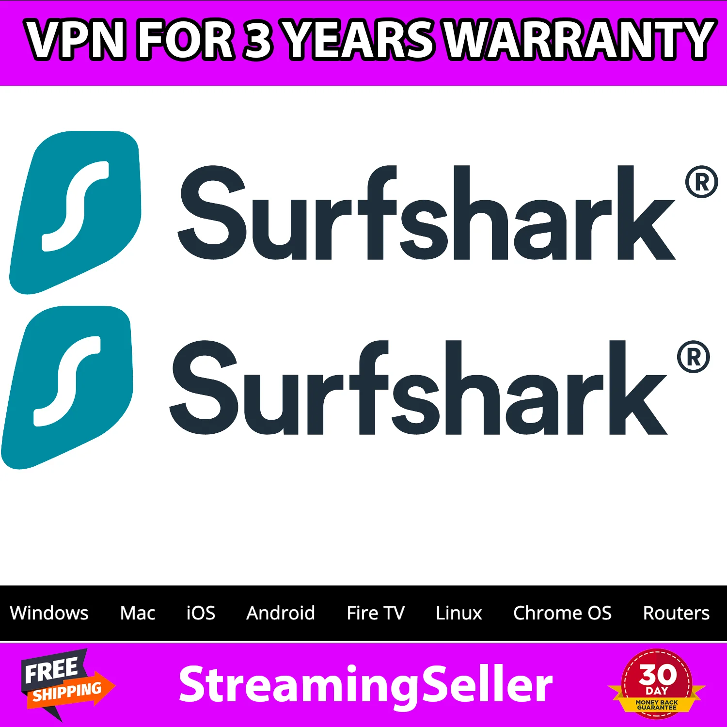 Surfshark VPN гарантия 3 года нет ограничений Поддержка всех устройств Отличная