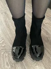 Botas de calcetín negro para mujer, zapatos góticos Punk, botines de plataforma, media blanca, novedad de 2020