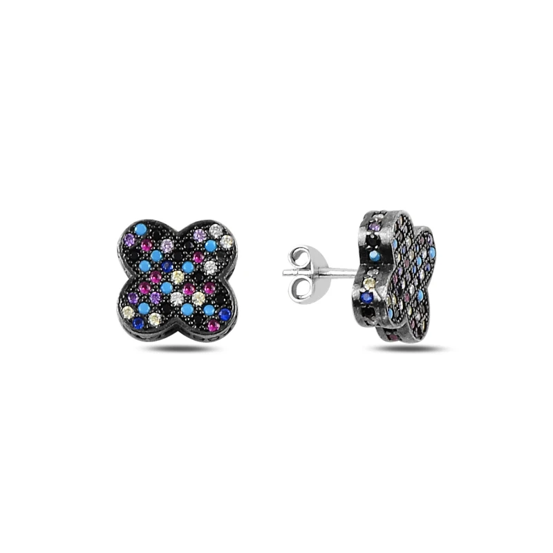 

Armagano Mixed Color Zircon Stone 3D Clover Earrings