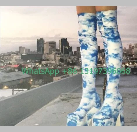 Stretch Boots Thick Square Heel 