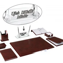 AKSU офисный бизнес-кожаный бордовый красный Настольный набор, набор блокнотов, набор именных тарелок и Хрустальная табличка, набор аксессуаров