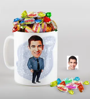 

Personalized Mr Polis Caricature Of mug And Haribo Fruitbons Candy Gift Seti-3