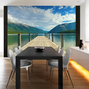 

Wall mural-Wharf on the lake in the mountains-250x193 cm
