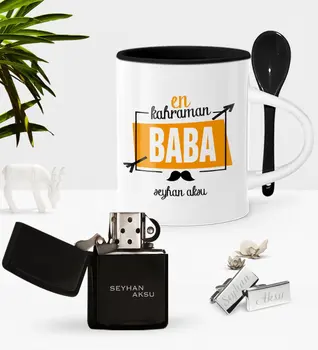 

Personalized The Hero Dad With Spoon Cup Cigarette Lighter Cufflink Set