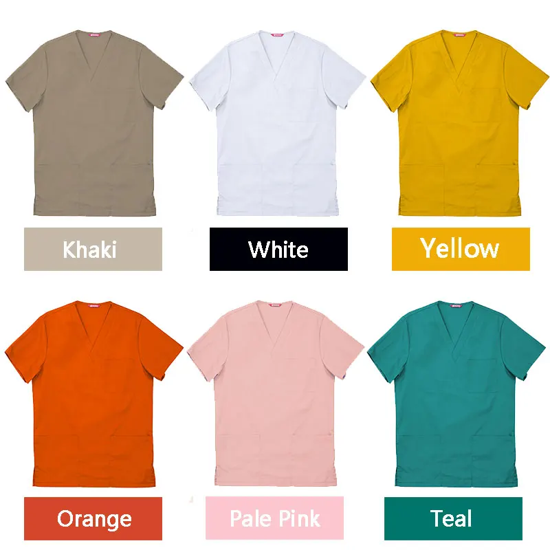 Men's Embroidered Scrub Top Nursing Uniform Blouse Short Sleeve V-Neck Working Top with Pockets Personalized with your Text