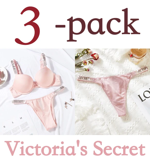 NEW Sexy Rhinestones Comfortable Lingerie Femme Set Push Up Bra Victoria's Secret Women Lingerie Set 2 Pieces Brand Underwear Black