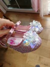 Disney-zapatos de princesa Elsa para niña, zapatos de vestir de dibujos animados de Frozen para niña, zapatos de fiesta de moda con tacones altos, regalo de Navidad