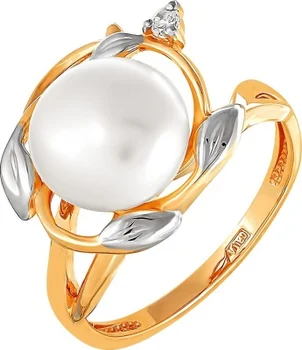 

Примаэксклюзив leaf ring with pearls and cubic zirconia in red gold