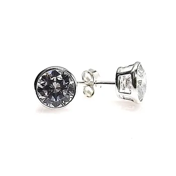 

925 sterling silver earrings m cubic zirconia 7mm. Nosing round [AA8948]