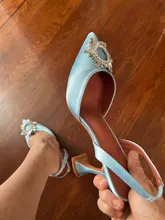 Zapatos de tacón alto con diamantes de imitación para mujer, calzado de seda satinada con punta puntiaguda, sin cordones, para boda, talla grande 41 42