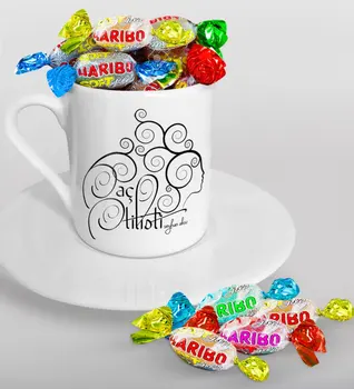 

Personalized Hair Stylist Turkish coffee Cup and Haribo Candy Gift Seti-1