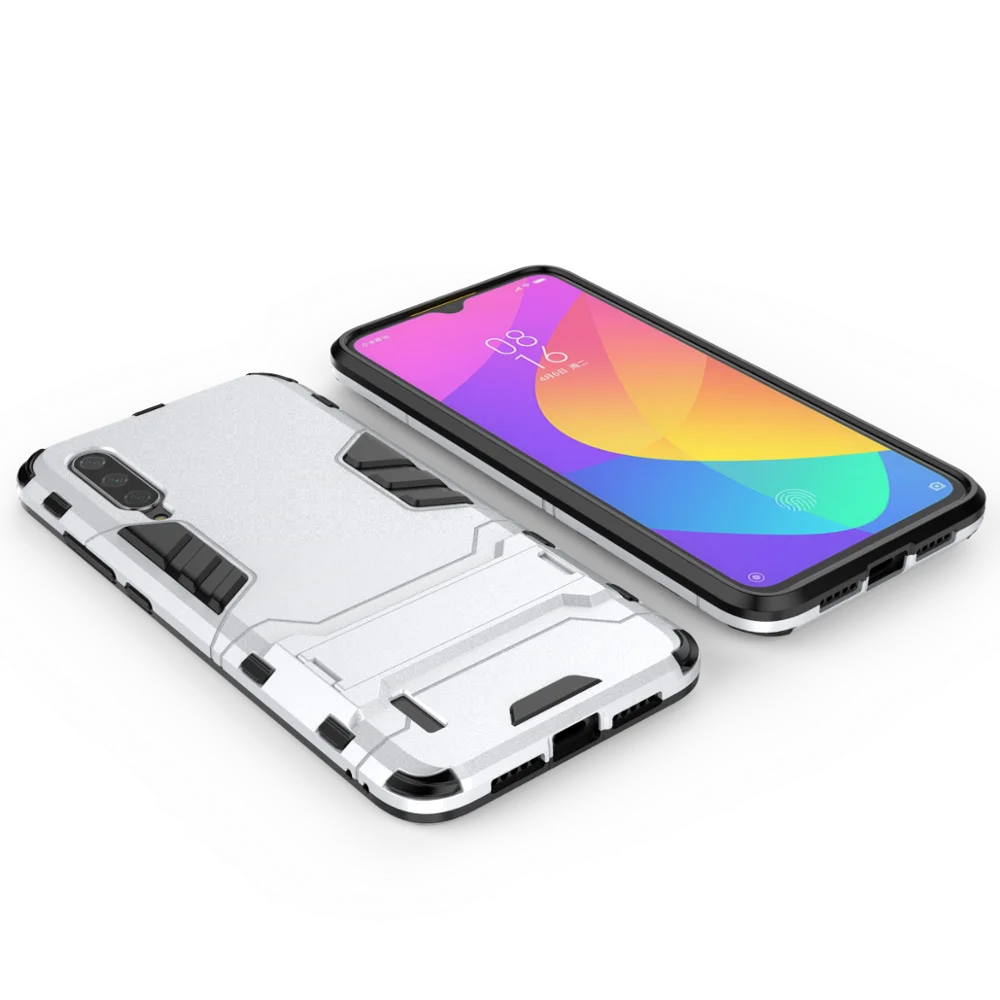 Чехол-подставка для Xiaomi mi 9 Lite/mi A3 Lite/CC9 Con soporte-чехол Гибридный противоударный Прочный - Цвет: Silver