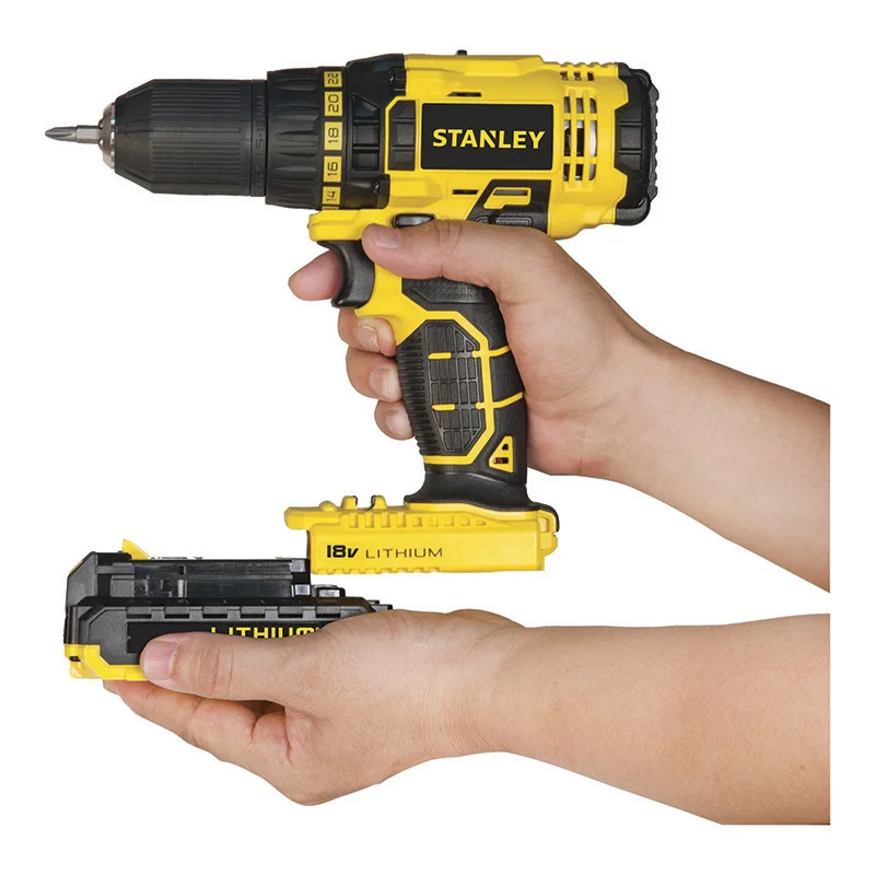 Дрель-шуруповерт аккумуляторная Stanley SCD20S2K(2 Li-ion батареи 18В, 1,5Ач, 2 скорости, крутящий момент 45Нм, кейс