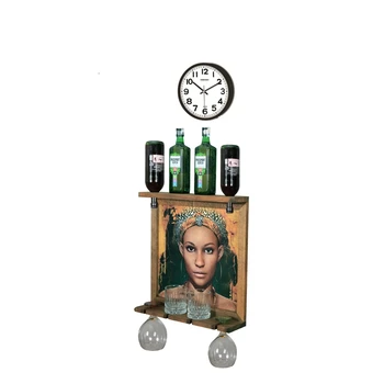 

Wall Clock Wall Art Picture Wooden Wine Rack Bottle Organizer Holders Beer Whiskey Bottle Bar Home Party Kitchen Salon Accessory