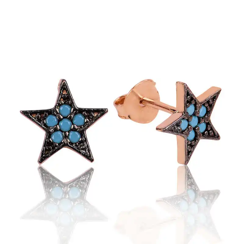 Merve Silver Silver Blue Cubic Zirconia Star Studded Earrings