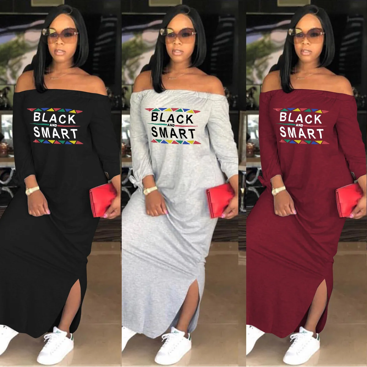 

H.Y 2022 Summer New Women's Clothing One Word Collar Two Sides Slit Dress Fashion Casual Printing Fresh Street Style ALS039