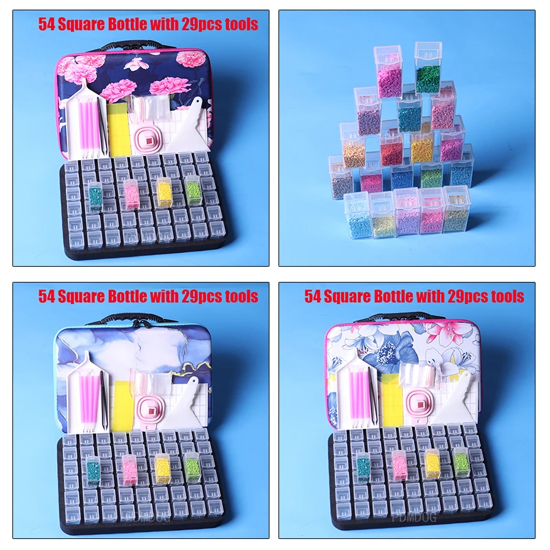 

5D Diamond Painting Storage Box Tools Diamond Embroidery Accessories Stone Mosaic Convenience Box 54/60 Bottles with 29pcs Tools