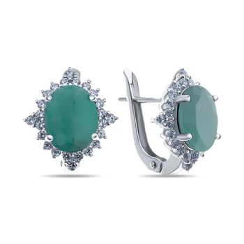 

Silver earrings with emerald and cubic zirconia