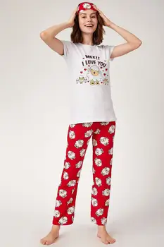 

Happiness ist. Women Hair Straped Printed Knitted Pajamas Set ML00004