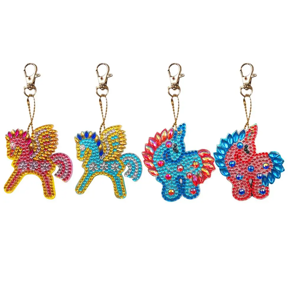 

4pcs DIY Full Drill Special Shaped Diamond Painting Keychain Fly Horse Shape Keyring Diamond Embroidery Cross Stitch