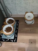 New High-end Pet Bowl Bamboo Shelf Ceramic Feeding and Drinking Bowls for Dogs and Cats