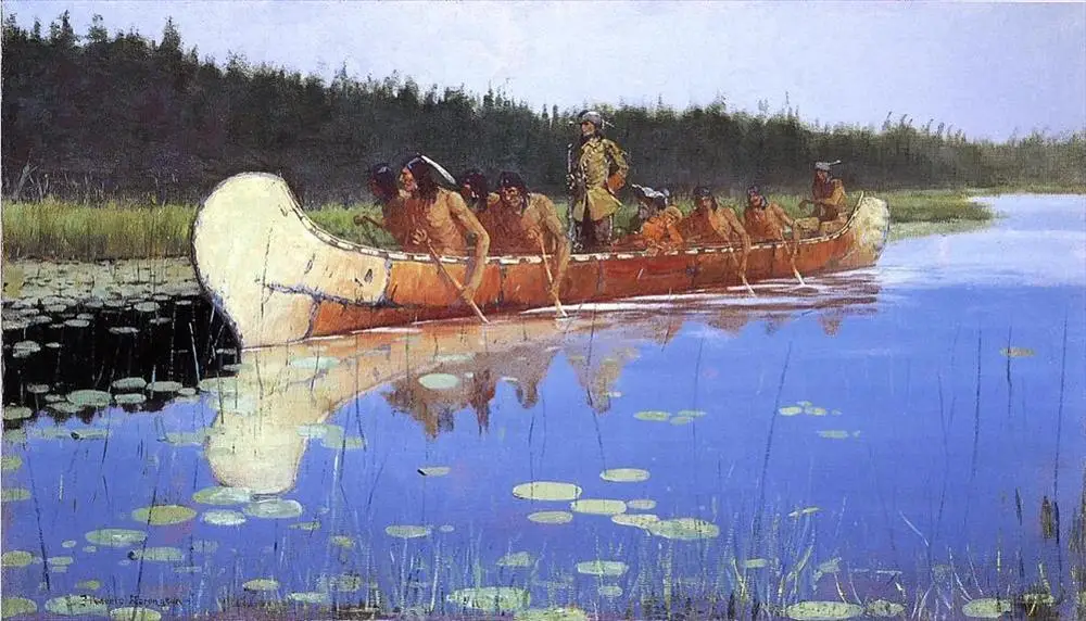 10 Handmade Art Paintings by Teachers - Radisson and Groseilliers Indiana Frederic Remington Indians Oil Painting on Canvas | Дом и сад