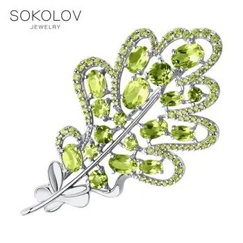 

Brooch SOKOLOV silver with chrysolite and cubic zirkonia fashion jewelry 925 women's/men's, male/female, women's male