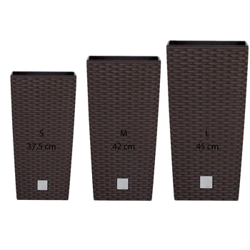 

Pack 3 high pots Prosperplast Rato Square plastic in dark ochre color with deposit.