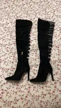Sexy negro de las mujeres Botas Largas mujeres otoño zapatos de tacones por encima de la rodilla de alta del muslo botas de tacón Mujer verano estiramiento de 10cm