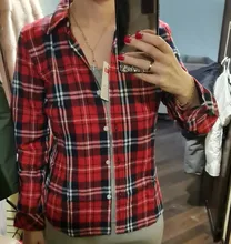 Plaid Shirt Blouses Tops Long-Sleeve Flannel Casual Cotton Women Brand-New Red Excellent-Quality