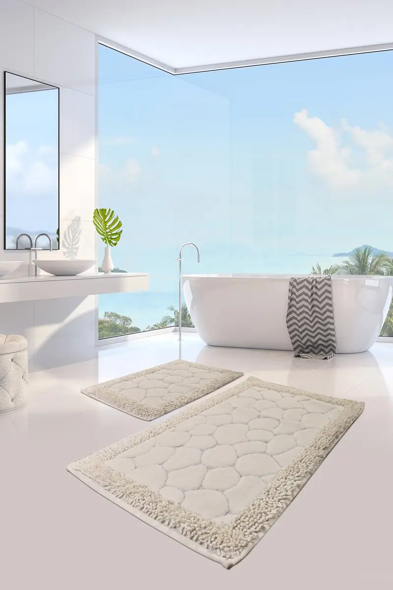 Коврики для ванной нескользящие Противоскользящие коврики противоскользящие каменные хлопковые экрю 2'Li набор 60X100 см-50X60 см