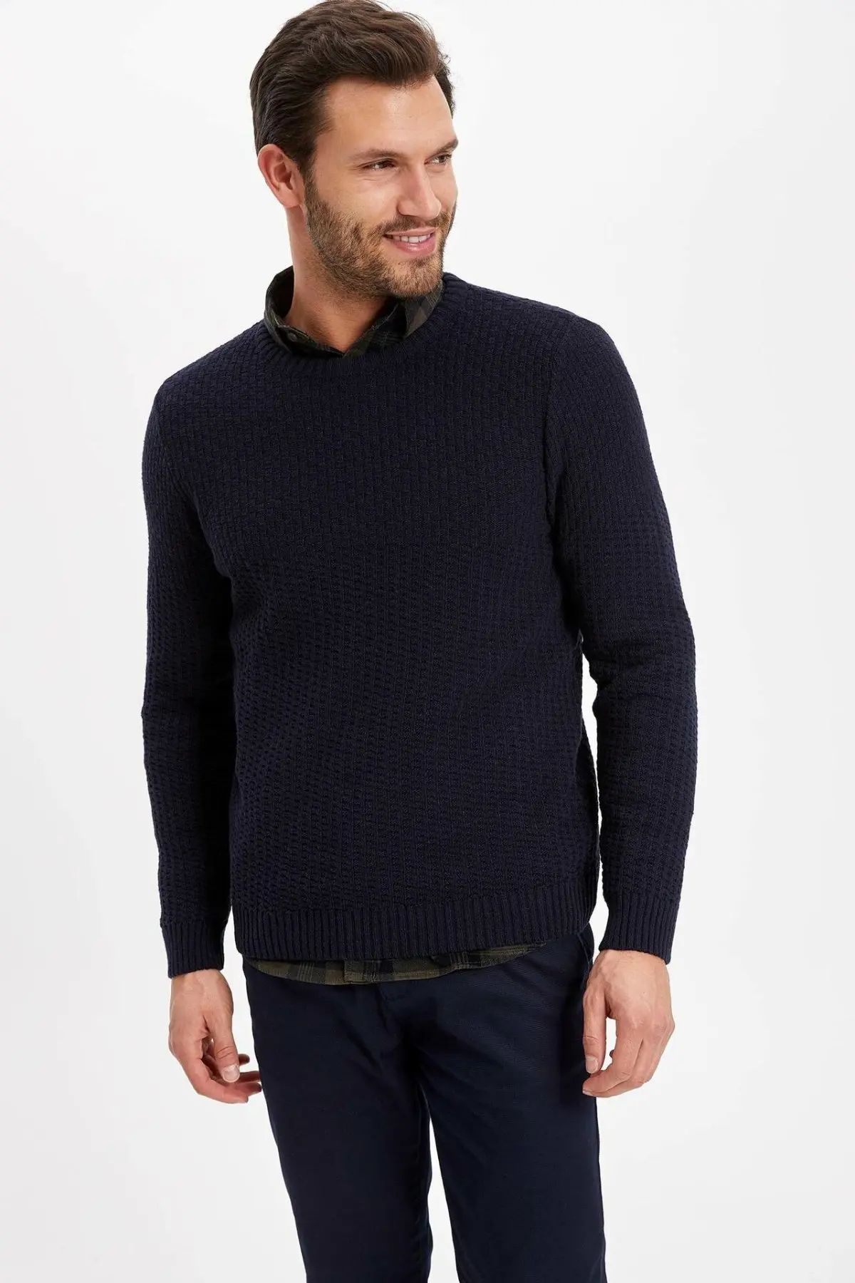 DeFacto осенний мужской теплый пуловер холодный черный белый облегающий свитер осенний длинный рукав вязаный Топ свитер-K8633AZ19WN