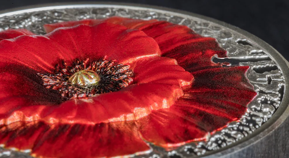POPPY High Relief Цветы Листья 2 унции Серебряная монета 10$ Палау
