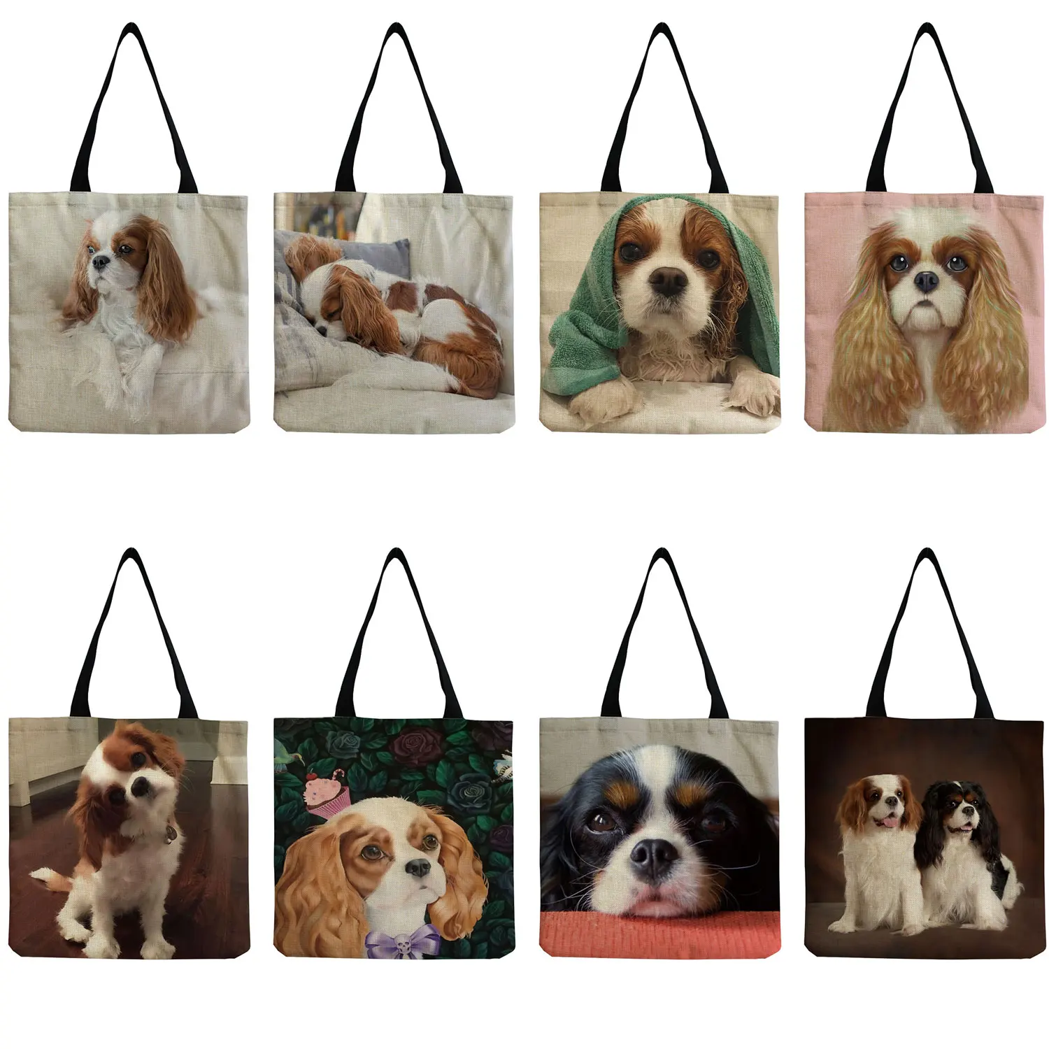 

Cute Animal Dog Fashion Printed Handbags Travel Outdoor Foldable High Capacity Tote Eco Friendly Practical Women Shoulder Bag