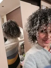 NNZES-peluca Afro rizada para mujeres negras, pelo largo sintético con flequillo, color negro y gris, 14 pulgadas