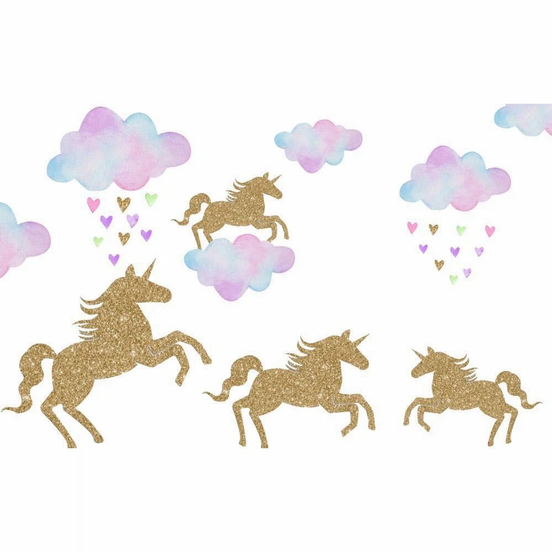 

Golden Unicorn Wall Sticker Living Room Bedroom Children's Room Decoration Painting -1
