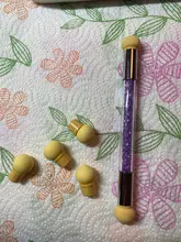 1 pincel de decoración de uñas con degradado, bolígrafo de dibujo de pintura con 4 cabezales de esponja de repuesto, herramienta de manicura con mango de diamante de imitación de doble extremo NB14 #