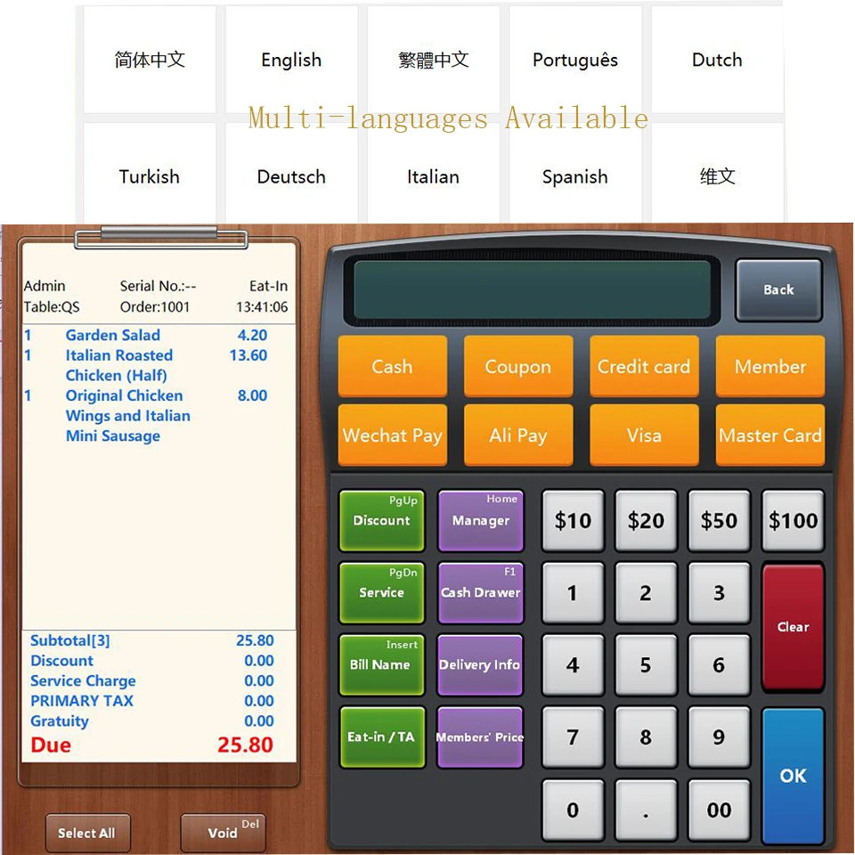 Pos система с сенсорным экраном 15 дюймов Windows Pos терминал все в одном с ресторанным программным обеспечением Ram 4G+ SSD 64G