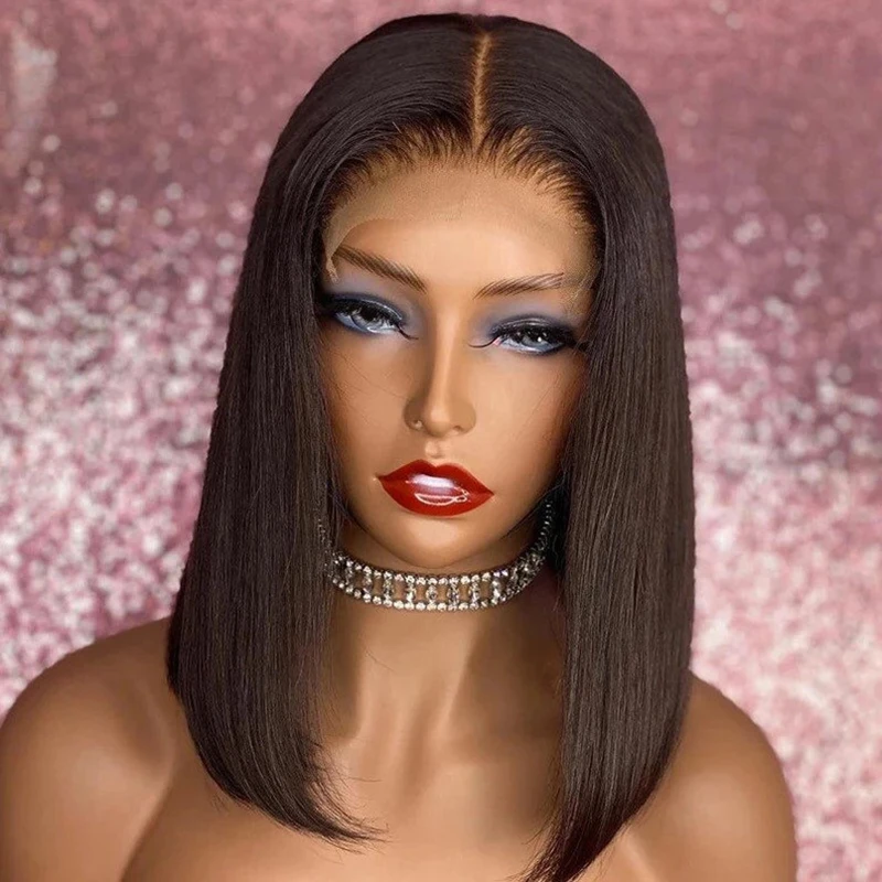 

Short Bob Wig Straight Frontal T Part Human Hair Wigs For Women Brazilian 5x1 Pre Plucked Transparent Closure Wig 13x1 Lace Wigs