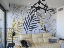 Background Wallpaper Banana Leaf Living-Room Wellyu Black Nordic Hand-Painted White 3d