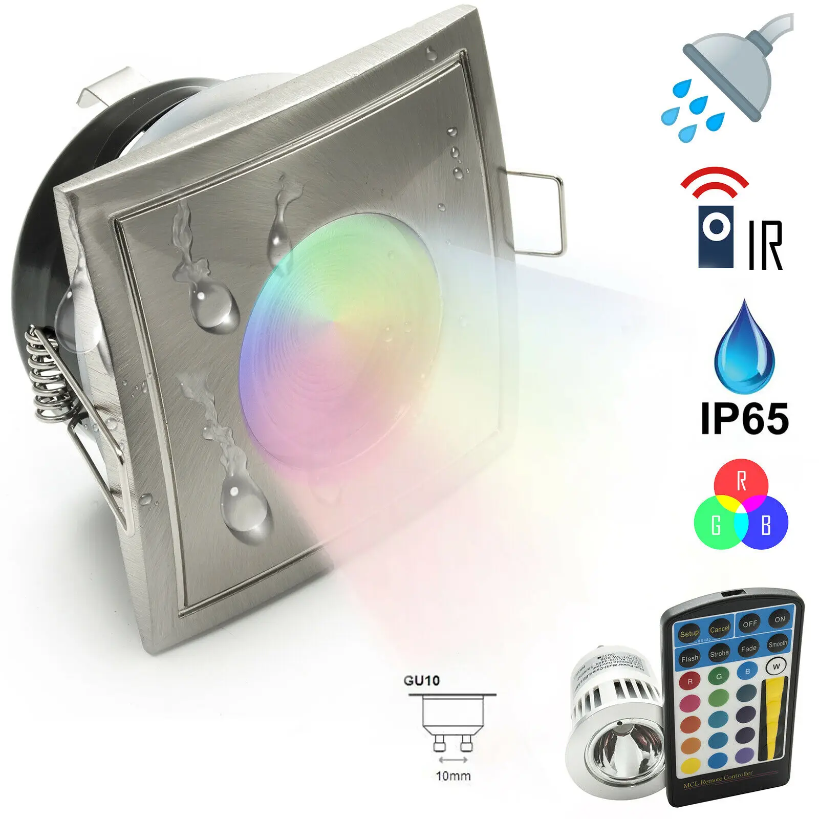 Faretto LED RGBW Per Bagno E Doccia - Cromoterapia Con Telecomando, IP44 - Foto 5