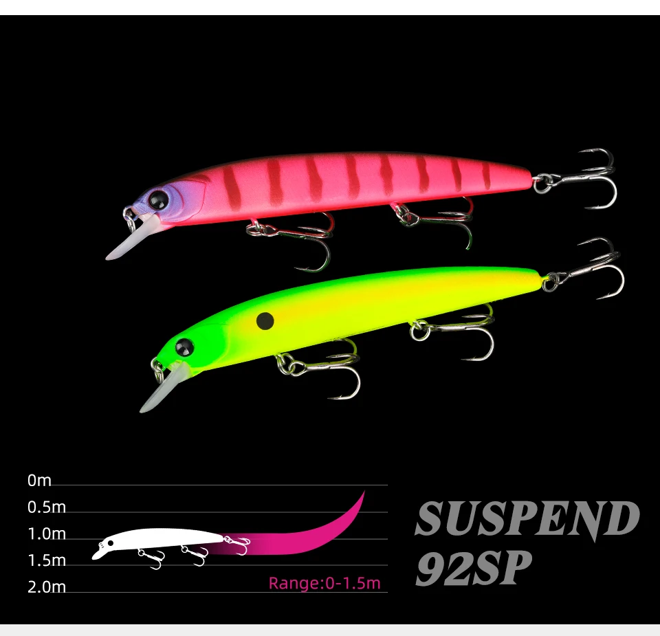 TSURINOYA Suspending Minnow Angelköder 92SP DW78 92mm 9g Weitwurfköder für Hecht 3 Haken Hartköder Crankbait Wobbler Jerkbait – Detail 12