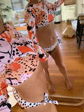 Bikini de manga larga con estampado de tigre para mujer, traje de baño de dos piezas con estampado de tigre para surfear, con realce, para verano, 2021