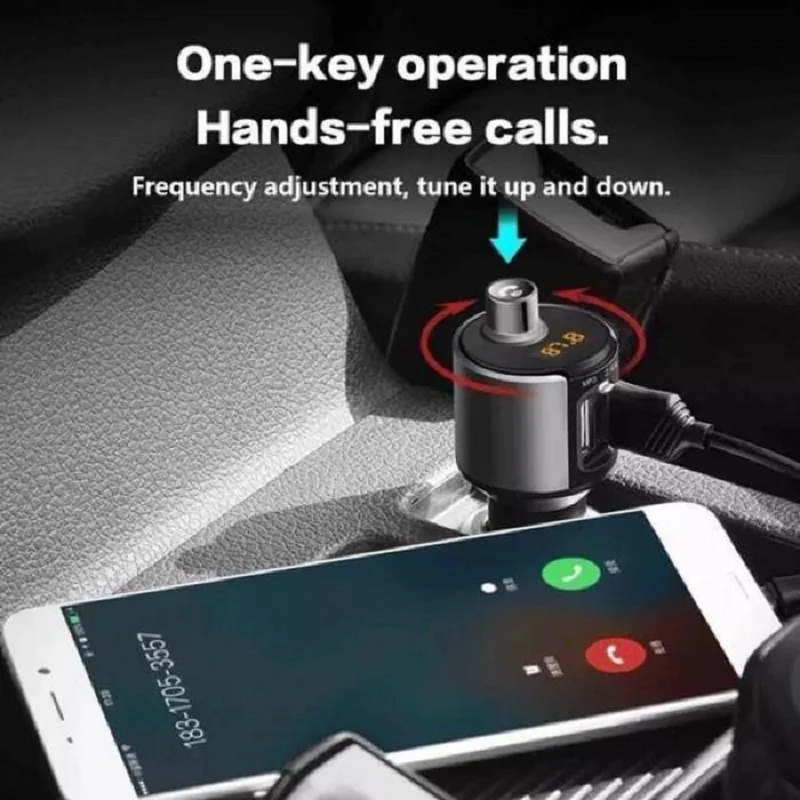 Hoco E19- Metal Gray Автомобильное зарядное устройство с Bluetooth FM-трансмиттером 2xUSB, 5/2.4 А, Hands-free
