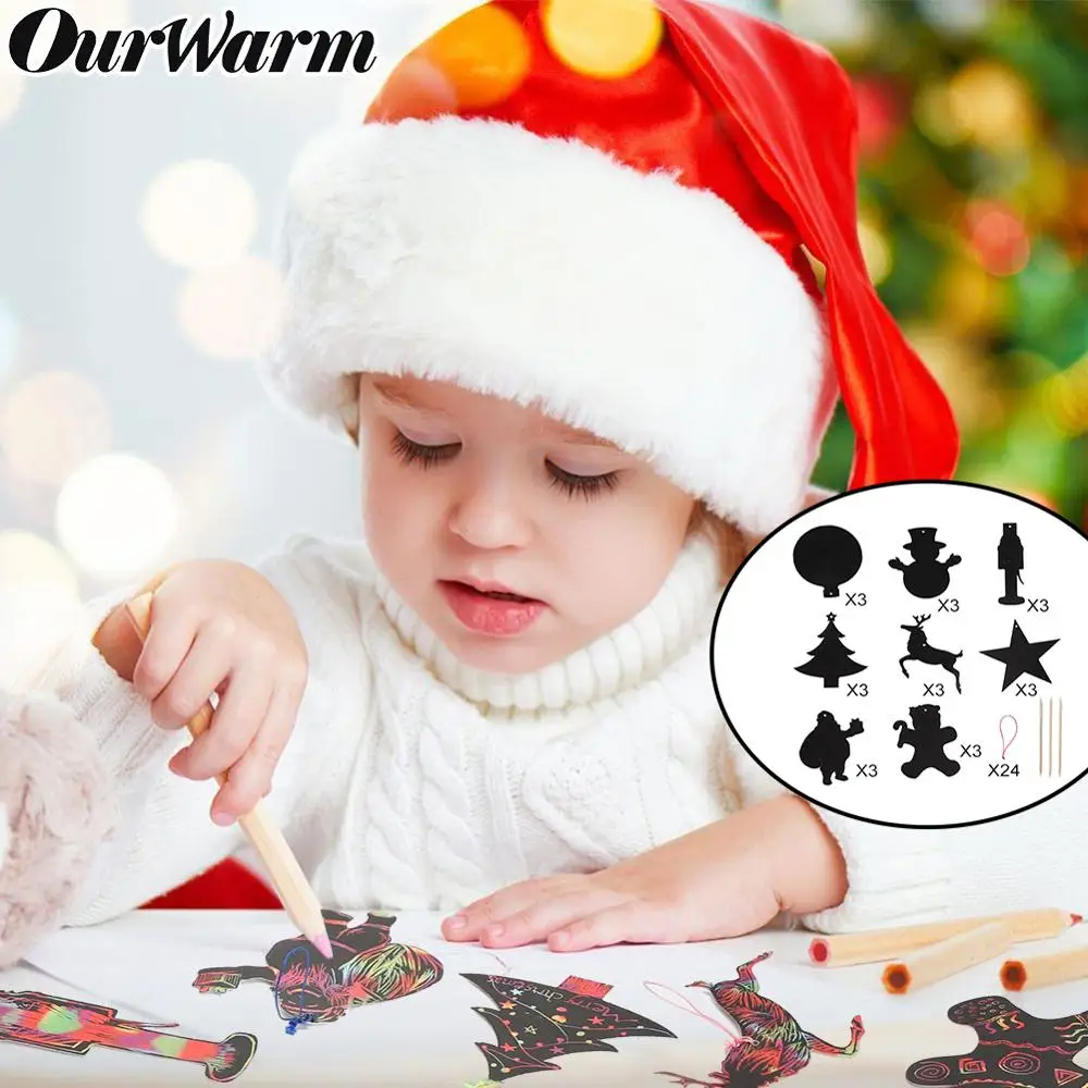 OurWarm 24/48 шт Magic Цвет царапин черный DIY Набор для рисования скребковая живопись