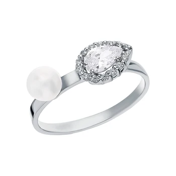 

Silver ring with cubic zirconia and pearls imitation sunlight sample 925