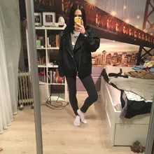 Women's Wild-Jacket Turn-Down-Collar Spring Zipper Black Fashion EAM High-Quality Loose